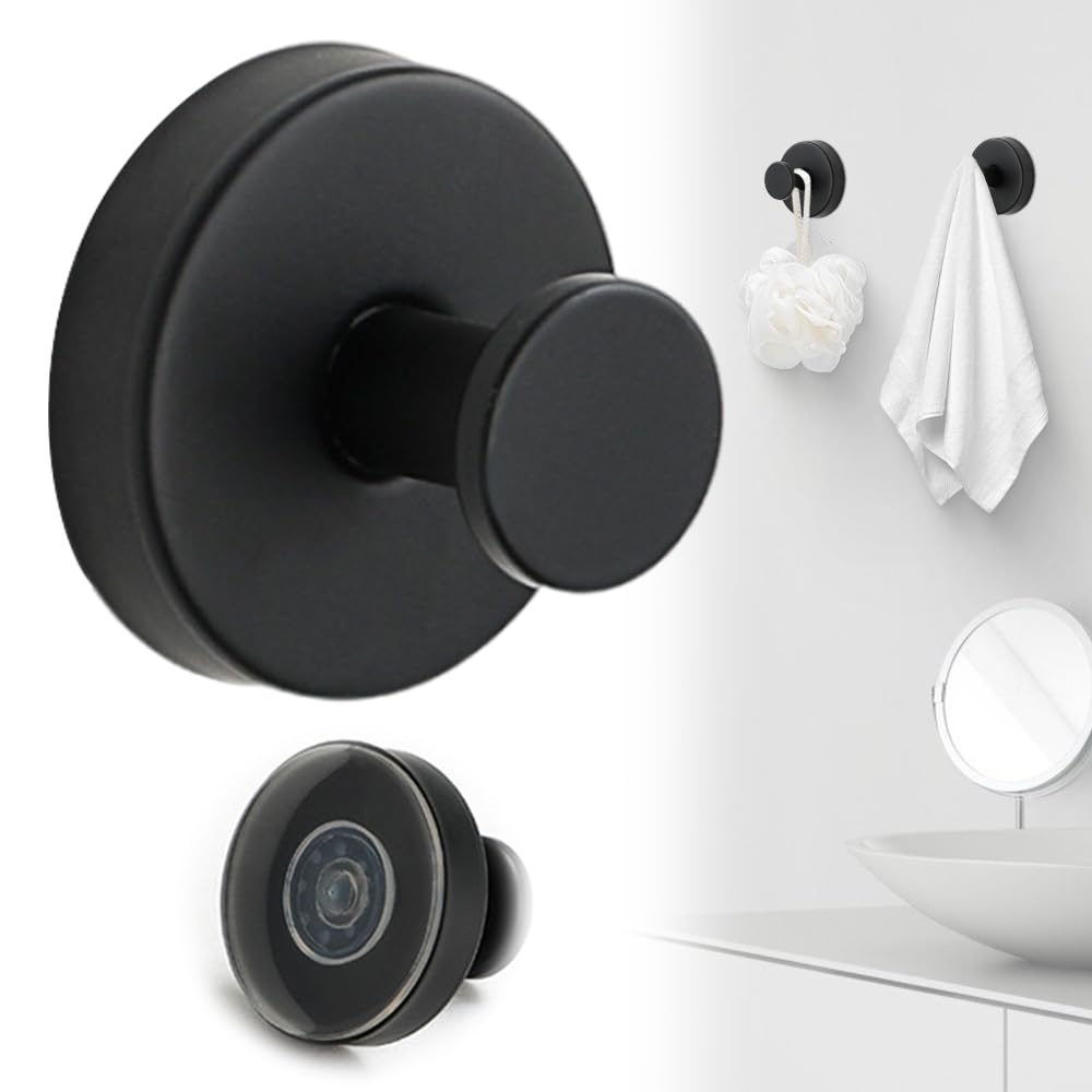 Opeximatun Black Stainless Steel Waterproof Suction Cup Towel Hooks
