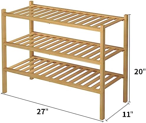 ROMGUAR CRAFT 3 Tier Bamboo Shoe Rack for Closet Free Standing Wood Shoe Shelf Storage Organizer for Entryway Small Space Stackable 27"x11"x20" (Natural) — view 2