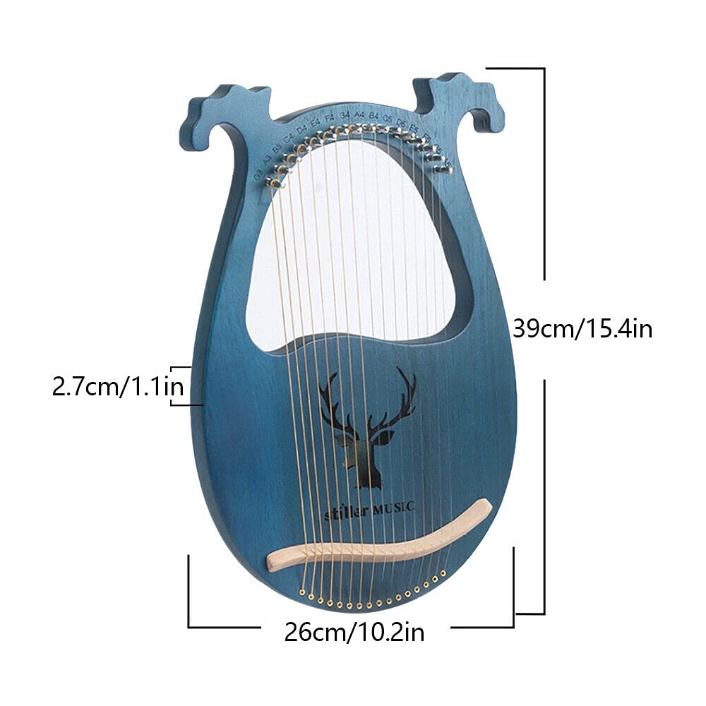 Lyre Harfe - Arpa de 16 cuerdas metálicas de caoba con llave de afinación, instrumento vintage para amantes de la música principiantes (ciervo azul)