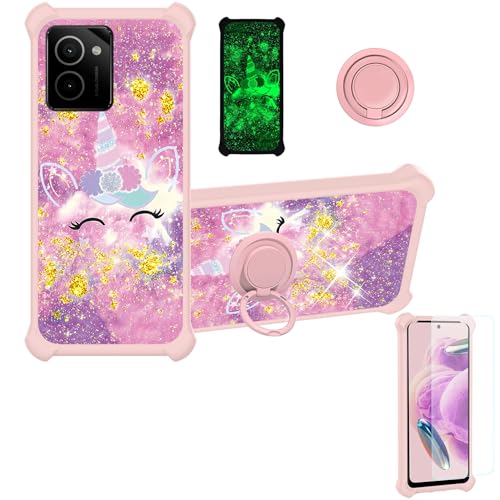 jioeuinly HMD Vibe Case Compatible for Nokia HMD Vibe Phone Case N159V TA-1590 Cover [with Tempered Glass Screen Protector][PC + Silicone] [Gold Glitter+Luminous] JSF-DJS