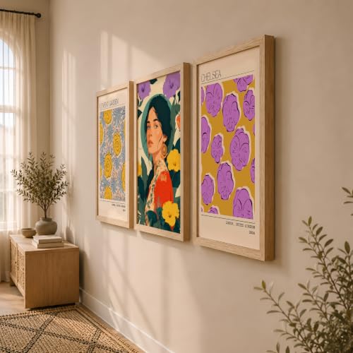 Image of NoWorries Modern Portrait Art & London Floral Wall Frames Paintings | Chelsea & Covent Garden Botanical 300 GSM Premium Prints | Stylish Home Decor for Living Room, Office & Bedroom | Synthetic Wooden Wall Art Frames (Set of-3) (NATURAL, ART-4, 25X37INCHES)