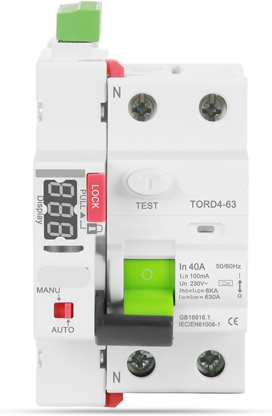 Type A RCD LED Auto Recloser Modular Safety Switch 6KA 16A/25A/63A 30mA/100mA/300mA 230V Leakage Circuit Breaker(2 Pole 100mA,40A)