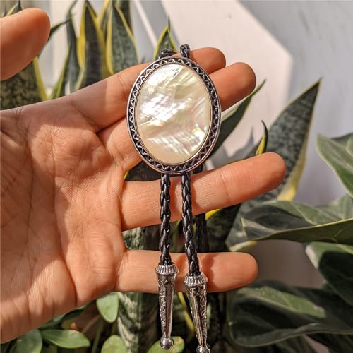 Image of Turquoise Agate Granite BOLO Tie for Men Women Leather Wedding Necklace Western Cowboy Necktie