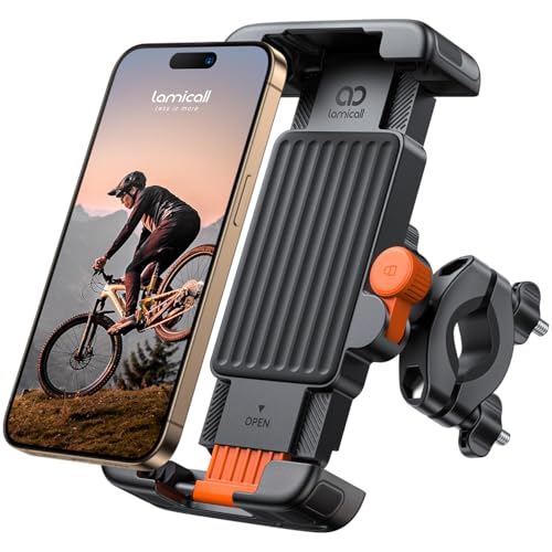 Lamicall Support Téléphone Vélo - [1S Verrouillage/Déverrouillage] 360°Rotation, Support Téléphone Moto avec Protection en Silicone pour iPhone 17/16/15...