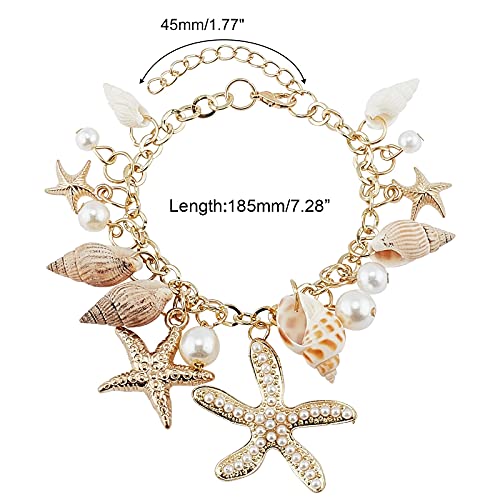 Zibuyu® Bracelet for Women and Girls Seashell Exotic Boho Adjustable Chain Seashell Accessories Starfish Conch Pearl Bracelet for Women Shell Jewellery Birthday Gift for Girls - 1Pcs