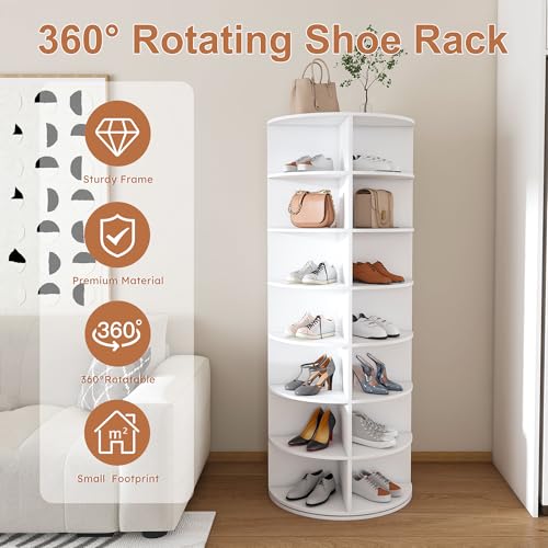 Image of Multi Layer Cylindrical Rotating Shoe Rack Tower,Free Standing 360 Spinning Storage Organizer,Can Store Approximately 30 Pairs of Shoes,Space-Saving Design (7-Tier-2)