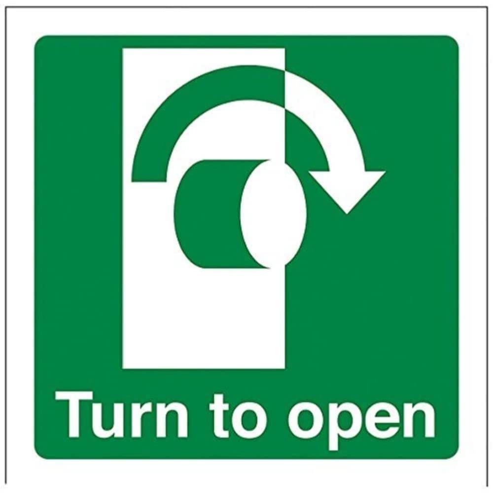 V Safety,Green,22018AF-S Turn To Open (Clockwise) Sign - Square - 100mm x 100mm - Self Adhesive Vinyl