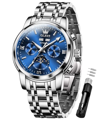 OLEVS Automatic Mens Watches Self Winding Mechanical Business Luxury Dress Stainless Steel Waterproof Luminous Calendar Wrist Watches for Men