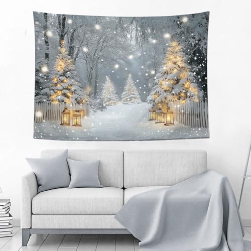 Tapisserie scène d'hiver enneigée grand format textile lavable