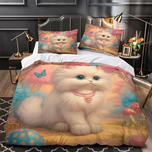 Housse de couette chaton blanc hypoallergénique protégeant la peau sensible des enfants - 2