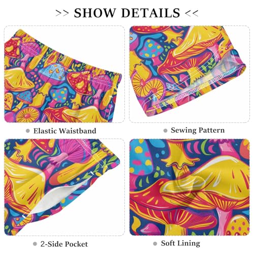 Rainbow Color Mushrooms Sleep Shorts Summer Pajama Shorts Elastic Waist Sleep Bottoms with Pockets 6-14 Years3