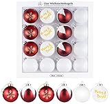 Sweelov Weihnachtskugeln,16 Stück 6cm Glas Christbaumkugeln Set Rot Weiß Weihnachtsdeko mit Aufhänger Weihnachtsbaumkugeln für Weihnachtsbaumschmuck