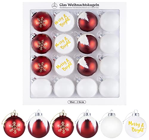 Sweelov Bolas de Navidad, 16 unidades, 6 cm, juego de bolas para árbol de Navidad, color rojo y blanco Cover