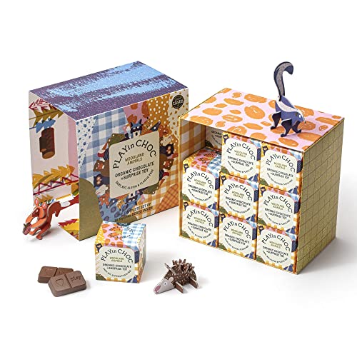 PLAYin CHOC ToyChoc Box, Organic Vegan Kids Chocolate Gift Box with Surprise 3D Puzzle Toy, Gluten, Nut & Dairy Free Chocolate, Award Winning Vegan UK Chocolatier - Woodland Set of 18