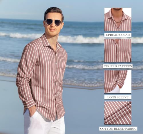 Image of Zombom Men's Regular Fit Vertical Striped Casual Shirt | Full Sleeve Cotton Blend Shirt for Men | Slim Fit Stylish Party