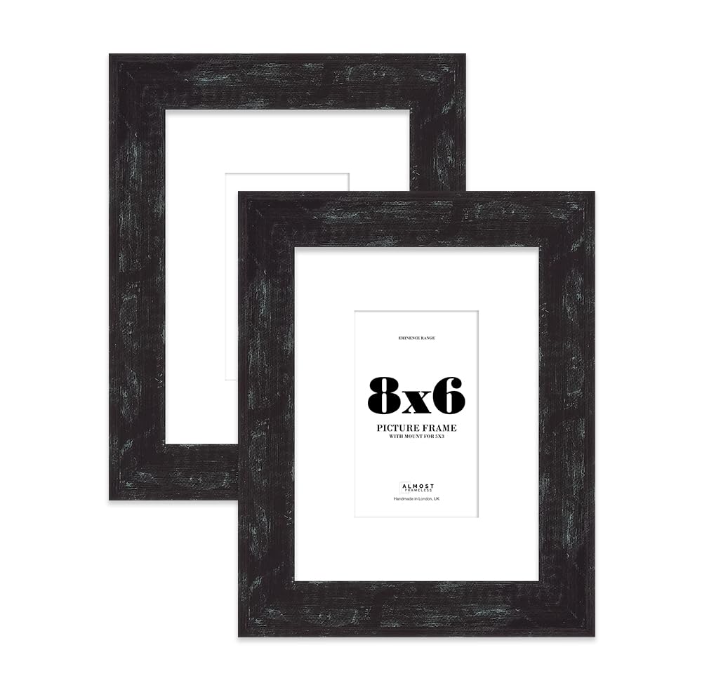 8x6" Distressed Black Picture Frame with 5x3" Mount - Aged Photo Frame with Distressed Finish, Wall Hooks and Kickstand, 32mm Edge - 2 Pack โ image 1