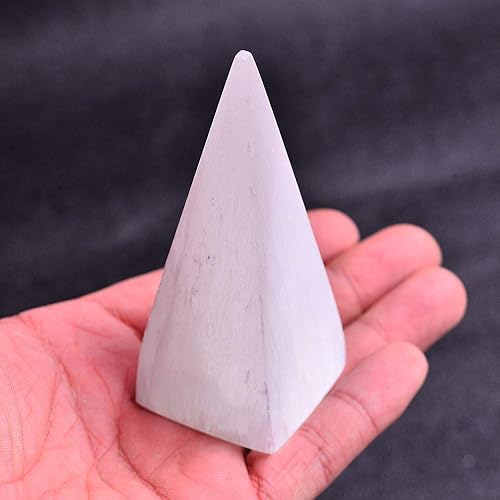 Miniatura 3 de JIC Gem Piedra de cristal de selenita blanca con fuertes efectos curativos y calmantes, A-pyramid 4"