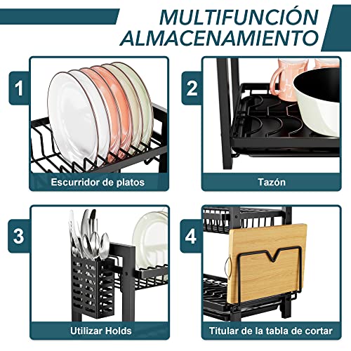niffgaff Estante de Dish Escurreplatos Acero Inoxidable Cocina (43.5 * 24.5 * 34.5), Primer Piso Escurridor de Platos para Fregadero, Escurre Platos Armarios, Escurreplatos Negro - imagen 6