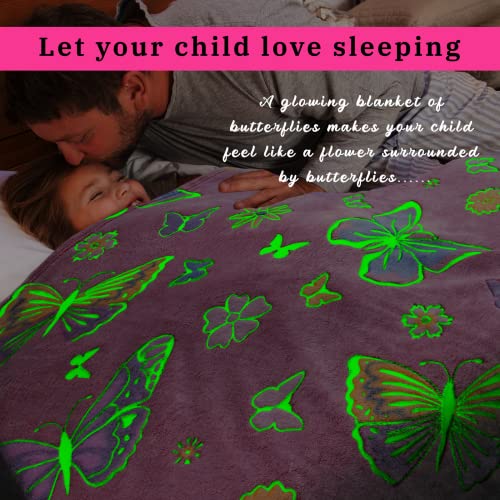 Image of Butterfly Gifts for Women Girls, Glow in The Dark Butterfly Blanket Soft Fleece, Easter Birthday Gifts for Girls, Cozy Throw Blanket for Bedroom Decor