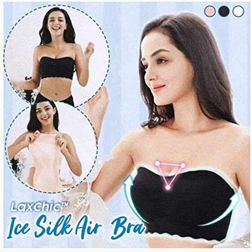 Qishun Laxchic Ice Silk Air Bra Seamless Ice Silk Wrapped Chest Strap Chest Pad Base Tube Top Bra (Black Beige,Large) #TOP1