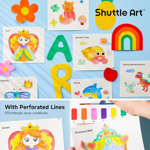 Image of Shuttle Art Paint with Water Coloring Book for Kids, 25 Princess Themed Pages with 2 Brushes, Mess-Free Watercolor Paint Set, Travel-Friendly Art Craft Gift for Toddlers, Birthday Christmas Gift