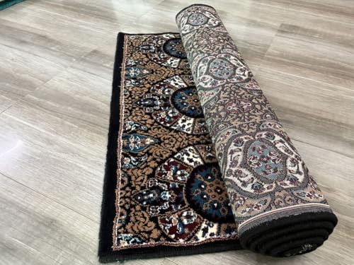 Image of Premium Runner Carpet, Vintage Medallion Pattern, Non Slip, Thick, Ideal for Bedroom, Living Room & Entryway, 3x5 Feet Black Multi Color