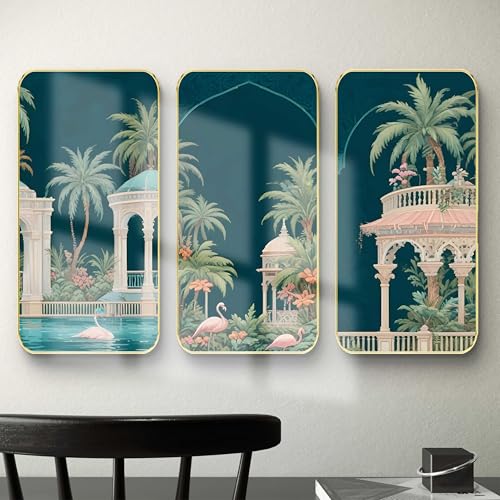 Image of Livin'luxe Set of 3 Flamingo modern art Boho painting Premium Framed Laminated Wall paintings for living room, bedroom, home decoration, wall decoration 20 inch x 30 inch SP-31