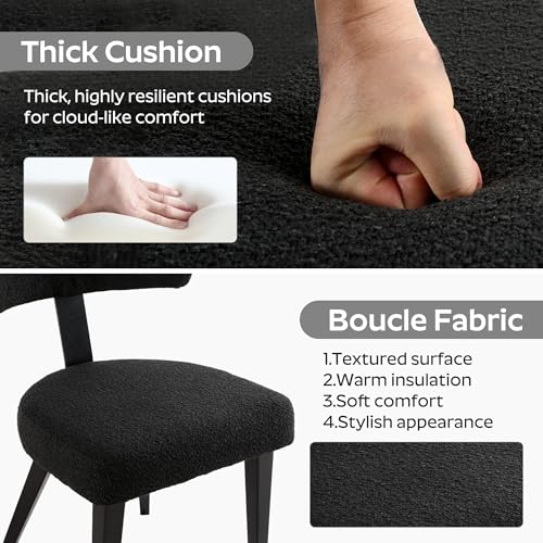Image of Wood Dining Table Set for 4, 36 inch Round Kitchen Table with 4 Boucle Dining Chairs, MDF Tabletop with Metal Legs, Ergonomic Dining Chair with Metal Legs(Black Table)