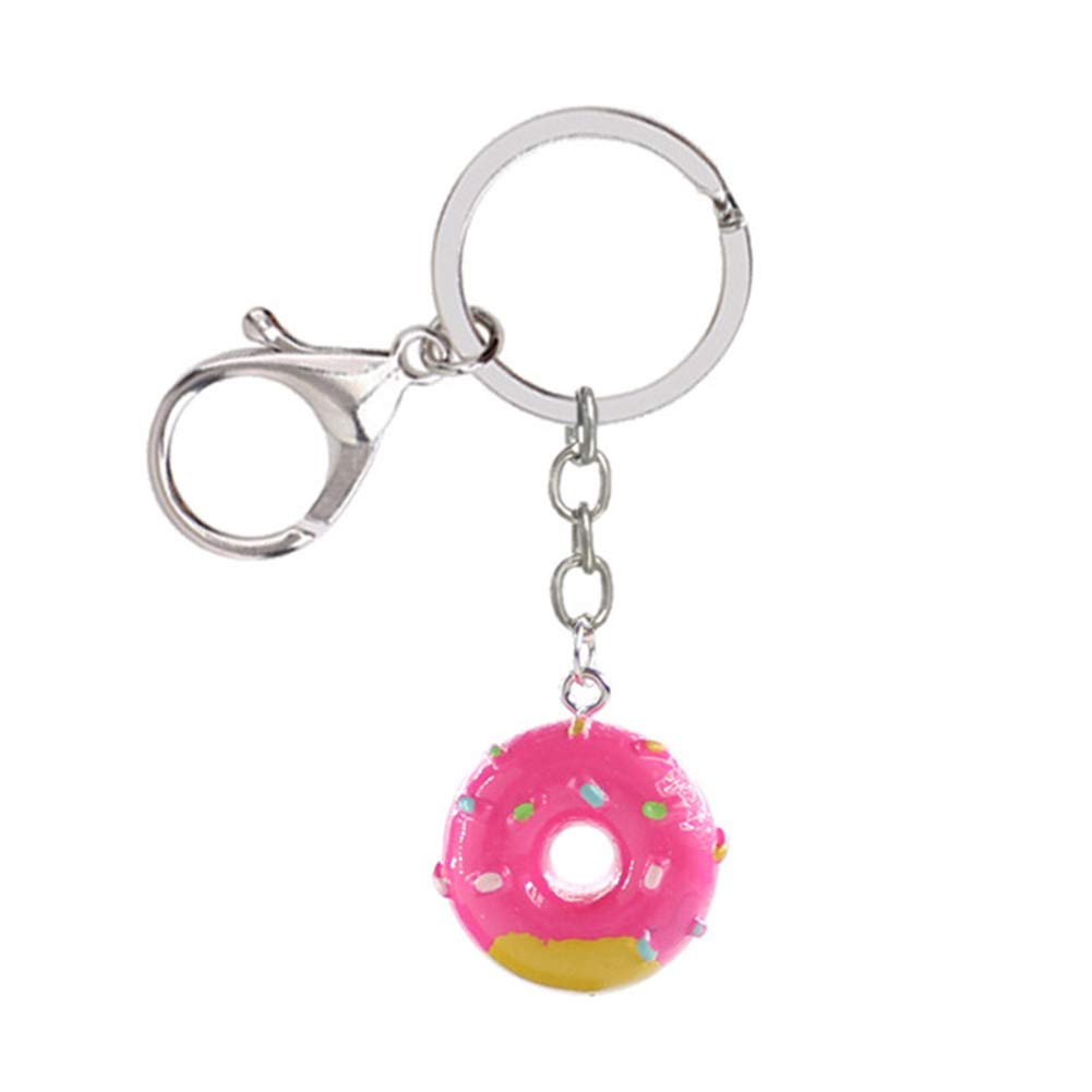 Wimagic 1x Keyring Simulated Donut Keychain Handbag Pendant Car Key Ring Bag Phone Ornament Key Holder Decoration Holiday Party Gift - Rose Red