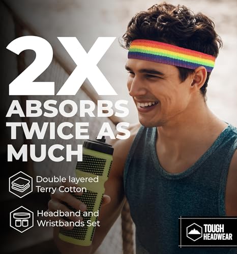 Image of Tough Headwear Terry Cloth Headband - Sweat-Wicking Running Head Band - Basketball Accessories - Headband for Washing Face