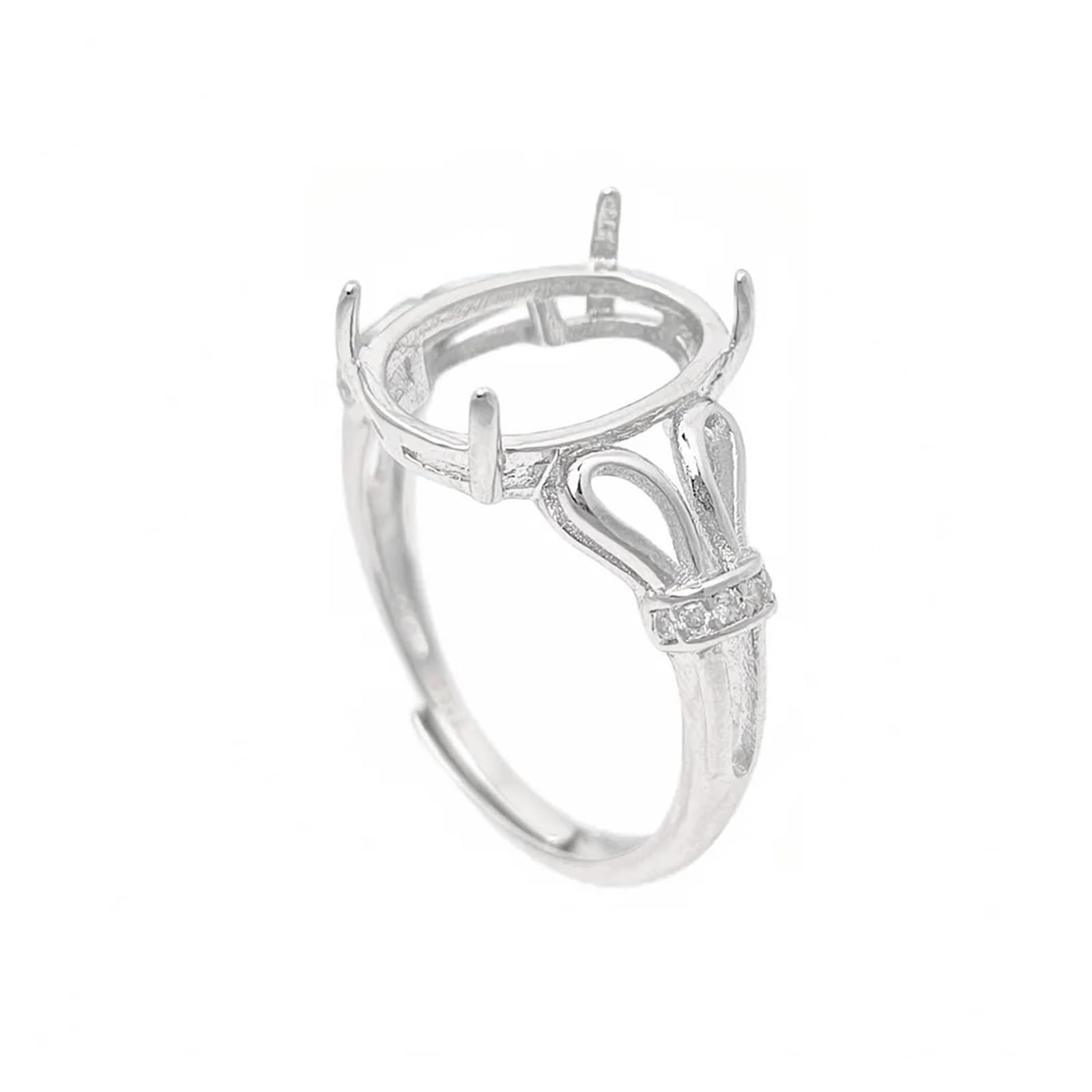 Anillo en blanco ajustable de plata 925, base ovalada para engastar piedras 5