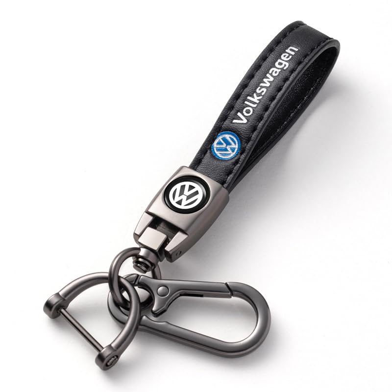 Qiuerte Car Keychain Keyring for Automobile Car Key Lanyard for Women&Men Leather Key Chain Compatible With Volkswagen VW Bora Beetle Tiguan Polo Passat Jetta SEAT Holder Replacement