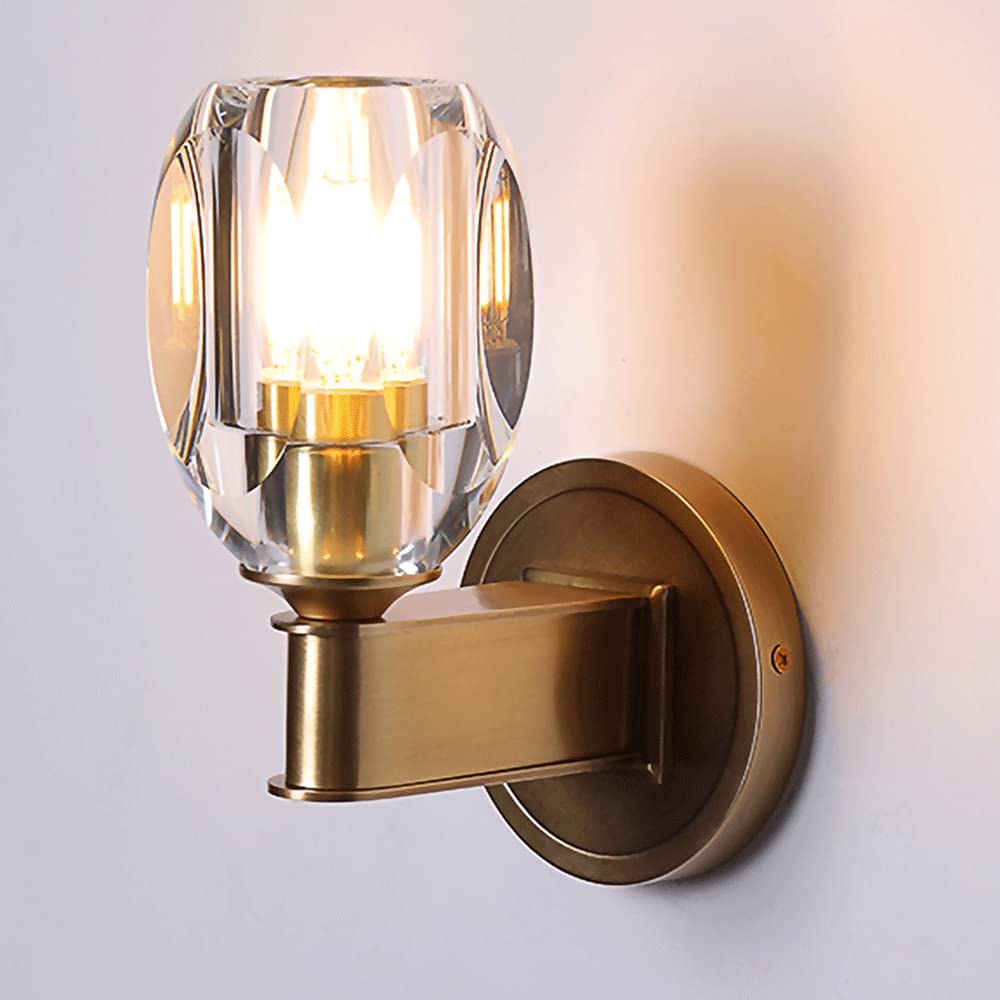OLSKFUH Wall Lamp, Single Head Crystal Wall Light, Brass Lamp Body, Bedroom Dining Room Decorative Sconce Lamps, Lighting Fixture, Modern Minimalist Corridor Bedside Sconces Ligh,