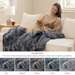 Bedsure Waterproof Dog Blankets for Large Dogs - Cat Blanket for Bed Couch Protector Washable Long Faux Fur, Calming Soft Reversible Throw Furniture Protection for Puppy Pet, 60"x80", Tie-dye Grey
