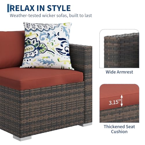 Image of GAOMON 5-Piece All-Weather Patio Furniture Set, Convertible Outdoor Sectional Sofa with Ottoman & Tempered Glass Table, PE Rattan Conversation Set for Garden, Backyard, Porch, Poolside