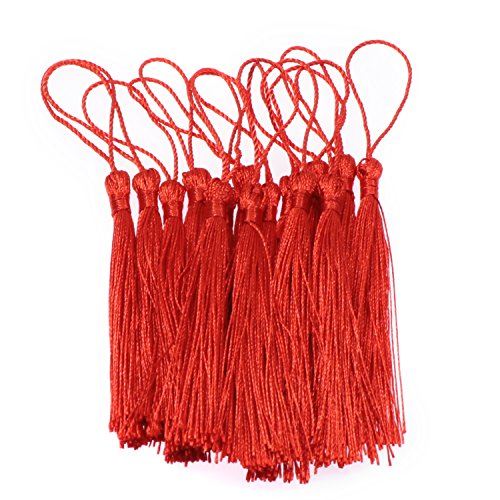 Image of VAPKER 100 Pieces Red Tassels 13cm /5-Inch Silky Handmade Soft Tassels Floss Bookmark Tassels with 2-Inch Cord Loop for Jewelry Making, DIY Projects, Bookmarks