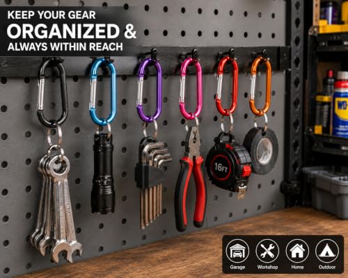 Image of Carabiner Caribeaner Clip,3 inch Large Aluminum D Ring Shape Carabeaner with Keyring Keychain Hook