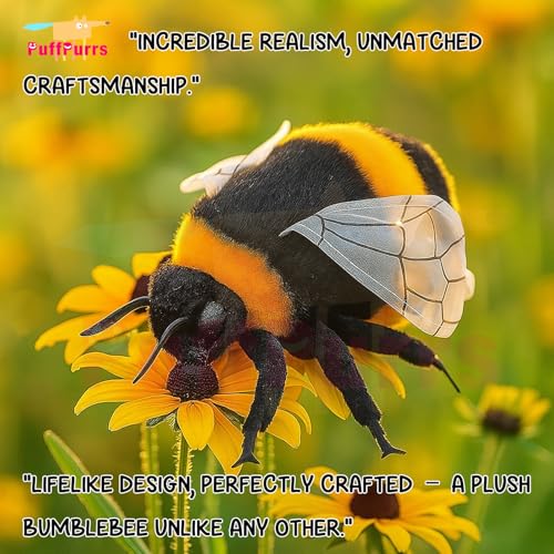 PuffPurrs Lebensechter Hummel-Plüsch, Realistischer Natur-Arbeiter Teddy, Insekten-Plüsch für Wissenschaftsfans, 20 cm