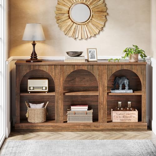 Image of Tribesigns Farmhouse Console Table, 63-Inch Long 3 Tier Entryway Table with Storage, Wooden Rectangular Sofa Table Behind The Couch for Entrance, Hallway, Living Room, Dark Brown