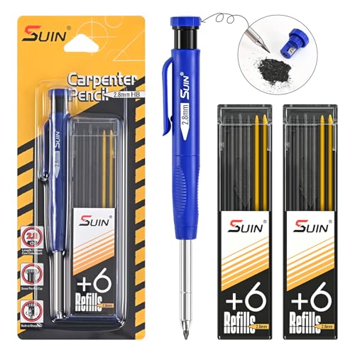 SUIN Mechanical Carpenter Pencil Set with Built-in Sharpener, 2.8mm Deep