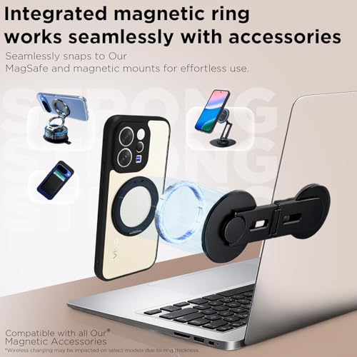 Image of RIGGEAR Shockproof Sleek Hybrid Armor 360 Rotating Magnetic Ring Stand Back Cover Case Compatible with MagSafe Accessories for Vivo V70 / V70 Elite 5G (Clear PC + Black TPU Bumper)