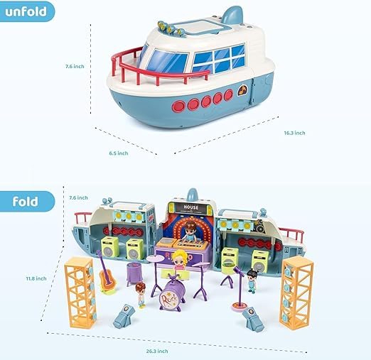 SKYBUCKET dollouse Boat Play Set, Deforming Kidsoy Ship with Sound, Lights, dollnd Accessories for Disco Stage, Little People Pretend Play Birthday Gift Toys for Girls nd Boys to 8+ Year 1