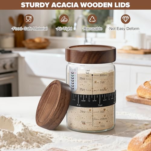 image for RYTOXILO Sourdough Starter Jar Kit, 34 Oz Glass Sour Dough Jars Wide M