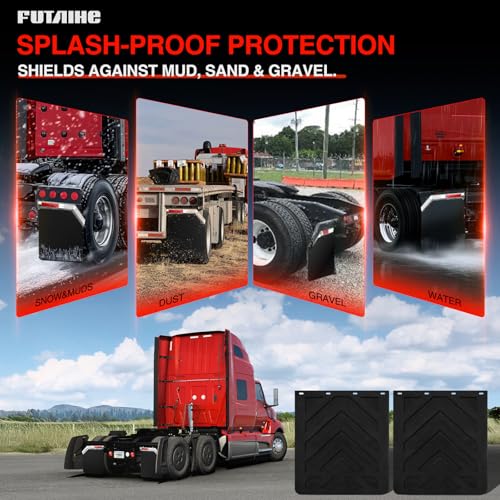 Image of Mud Flaps for Semi Trucks Black Polymer Tractor Trailer Heavy Duty Rubber Mudflaps Oversized Splash Guard, 24 x 36Inch, 2PCS