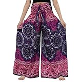 MNRIUOCII Outdoor Hose Damen Stretch Yoga-Print-Hose, weit, hoch, Plus Taille, lässig mit Taschen, Hose, Lounge-Bein, locker für Frauen, Hose, gefaltet, Boho, dehnbar, Braune Hose Damen