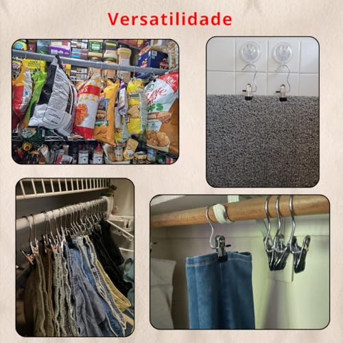 Kit Prendedor Com 20 Peças Cabide Roupa Bota Armario Meias Calça Cesto Gancho De Metal 360 Graus Ino
