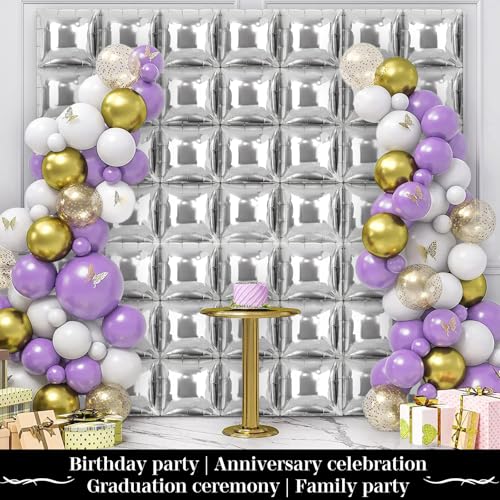 Silver Square Foil Balloons 50 Pcs Metallic Silver Balloons Wall Backdrop for New Year Graduation Birthday Bridal Shower Party Arch Backdrop Decorations by Hdnpea - Used condition - Image 5