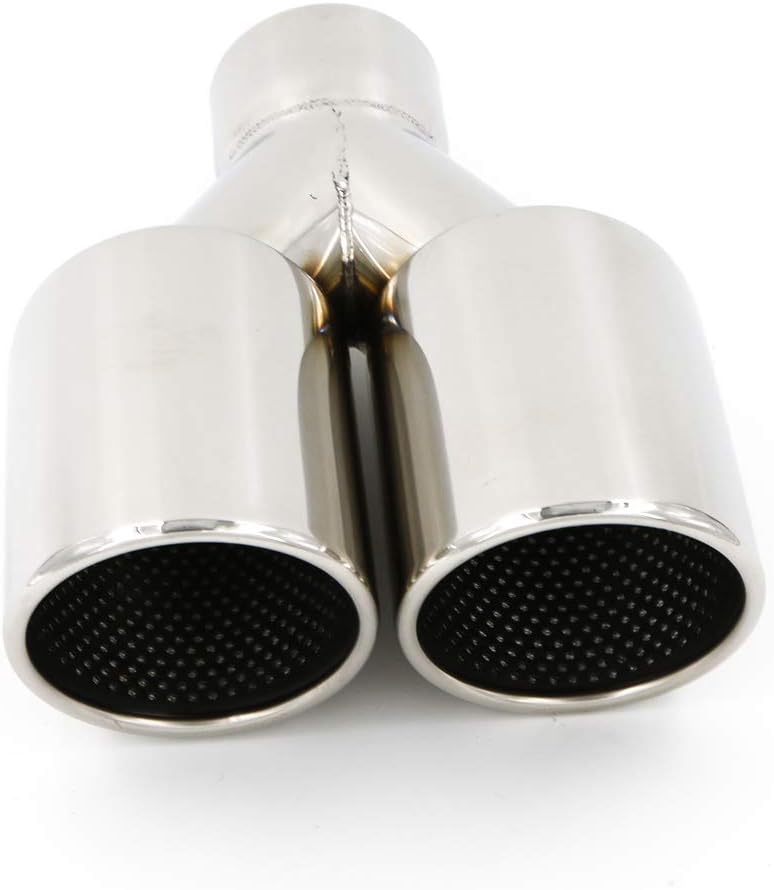 RP Remarkable Power, Fit for 2.5 Inch Inlet 2x3.5" Outlet 10" Overall Length Stainless Steel Weld-On Dual Round Angle Exhaust Tip Tailpipe Duo Layer 2.5"X(3.5"X2) X10" EXT40