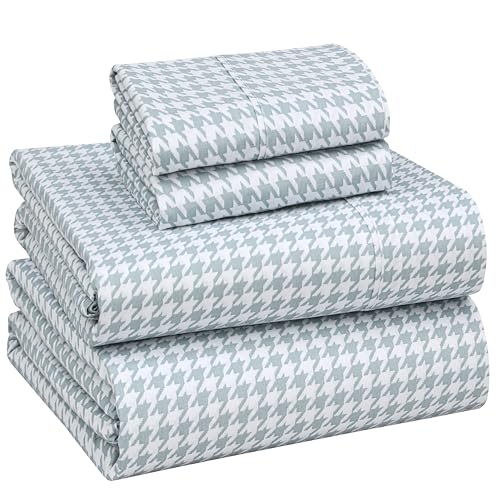 Image of RUVANTI 100% Cotton Percale Sheets Full Size, Houndstooth | Crisp Cooling, Deep Pocket 16 inch, Soft Breathable & Durable, Hotel-Style 4 Piece Set, For Hot Sleepers
