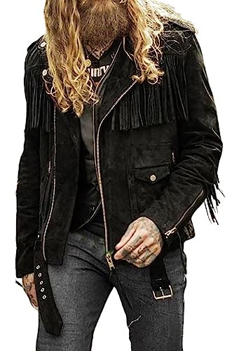 Mens Traditional Suede Leather Jacket Western Wear Cowboy Coat Fringe Jacket
